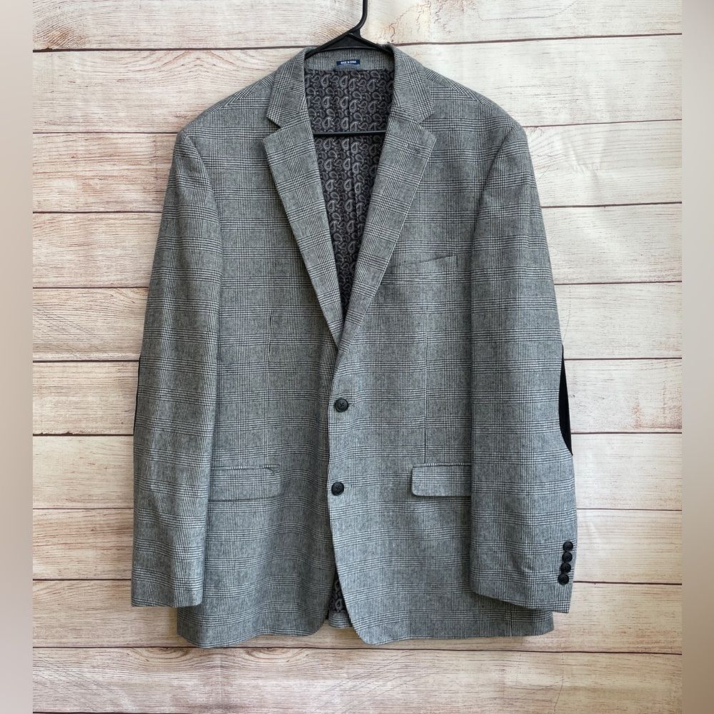CROWN & IVY BLACK AND WHITE HOUNDSTOOTH BLAZER WITH ELBOW PATCHES